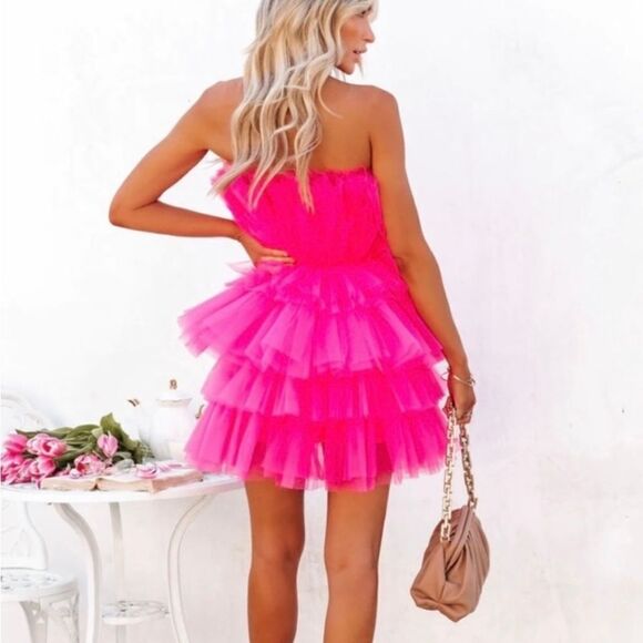 Vici Hot Pink Tiered Mini Dress - Picture 2 of 12
